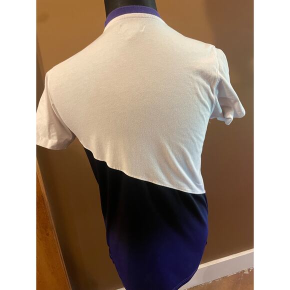 Men's Medium JUST HUSTLE Shirt Colorblock GUC Purple White Black - Picture 6 of 7